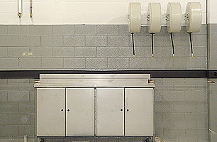 Lubrication reels at rear of individual workshop service bay