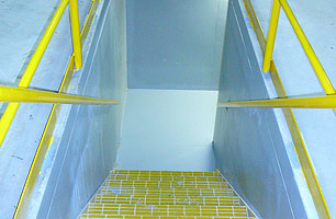 Workshop Pit Safety Cover Safety hand rail installed in Truck workshop with staircase & tunnel to pre fabricated pit